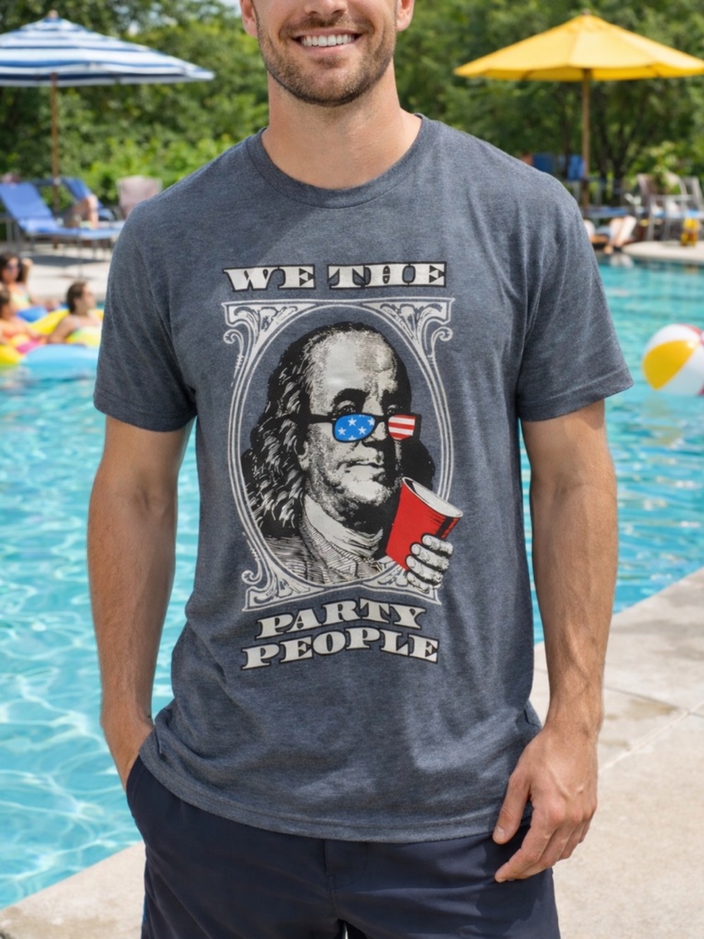 Blue/Grey "We The Party People" Ben Franklin Graphic Shirt Size NWT